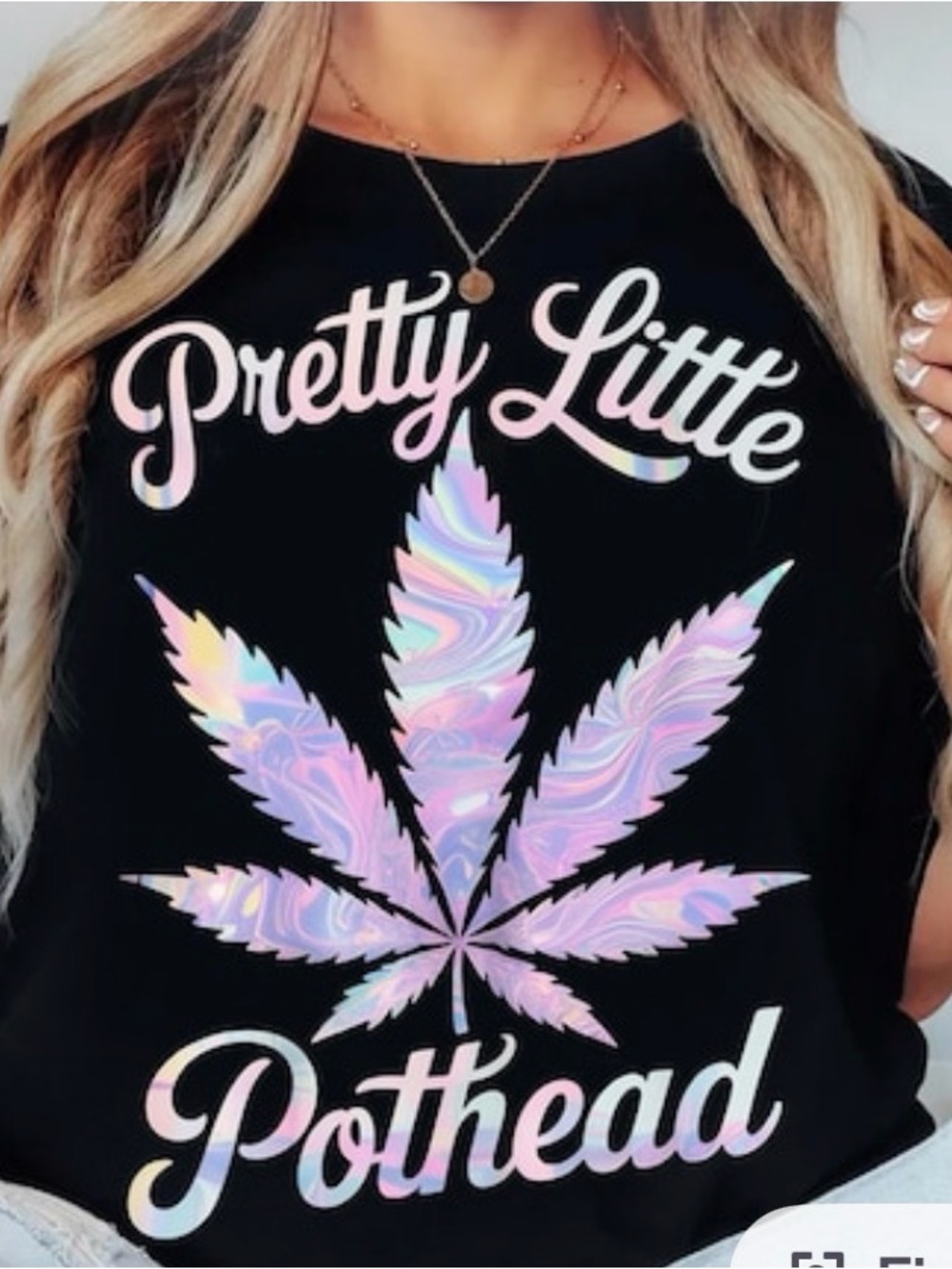 Pretty Little Pothead Black Graphic Tank with Iridescent Leaf